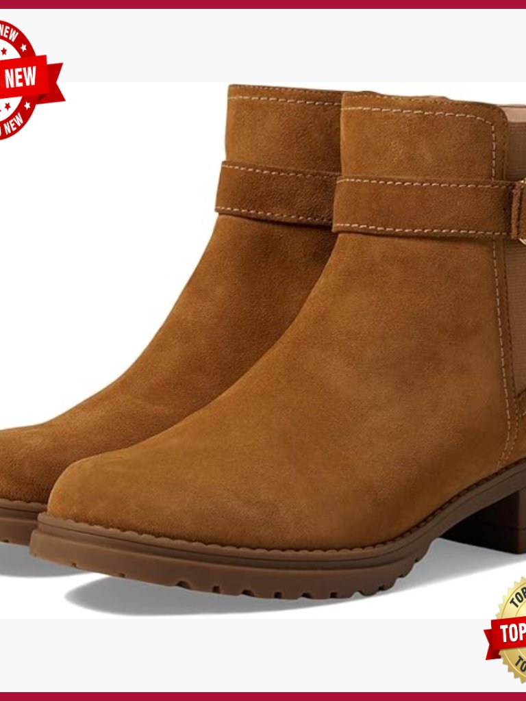 Women's Ankle Bootie Waterproof With Buckle Strap Detail Side Zip Lug Sole